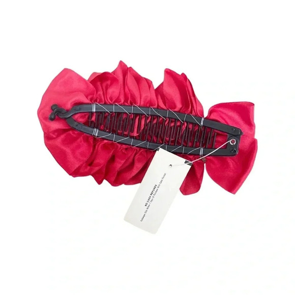 7-Pc Y2K Hair Accessory Bundle — Satin Bow Barrettes, Red Ruched Banana Clip - Picture 9 of 15